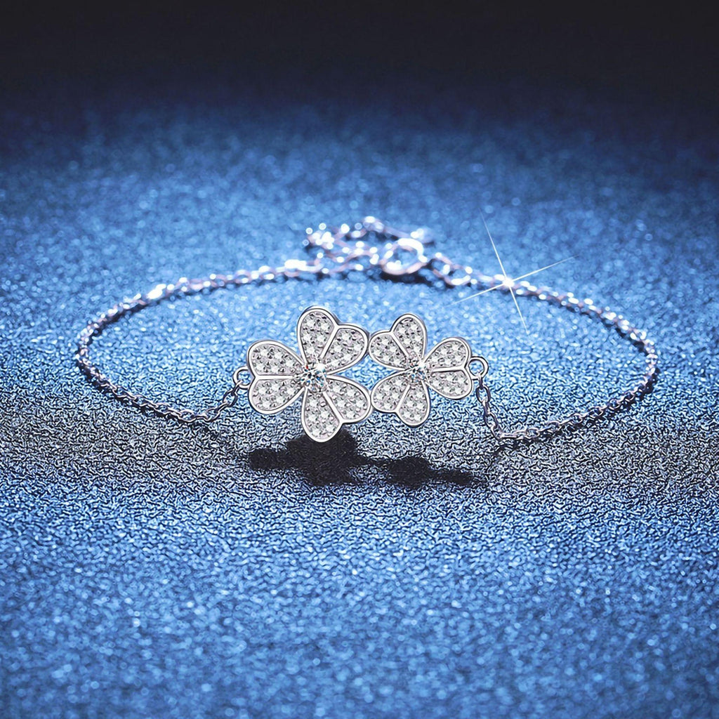 Enchating Full Moissanite Double Clover Moissanite Bracelet