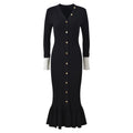 Sandro Elegant V-Neck Mermaid Knit Dress with Button Detail