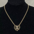 Chanel 25B Black Leather Heart Necklace