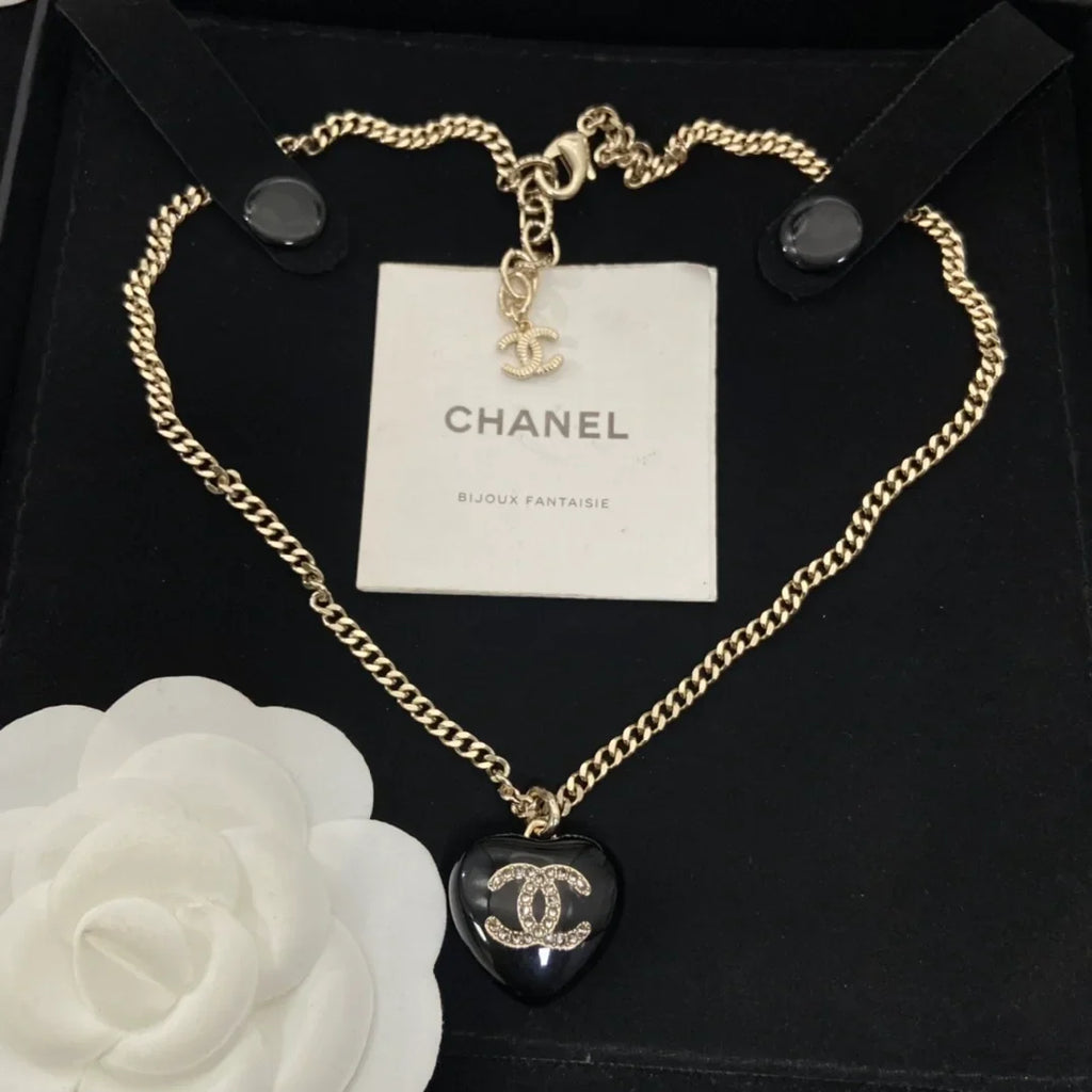 Chanel Black Heart Pendant Necklace