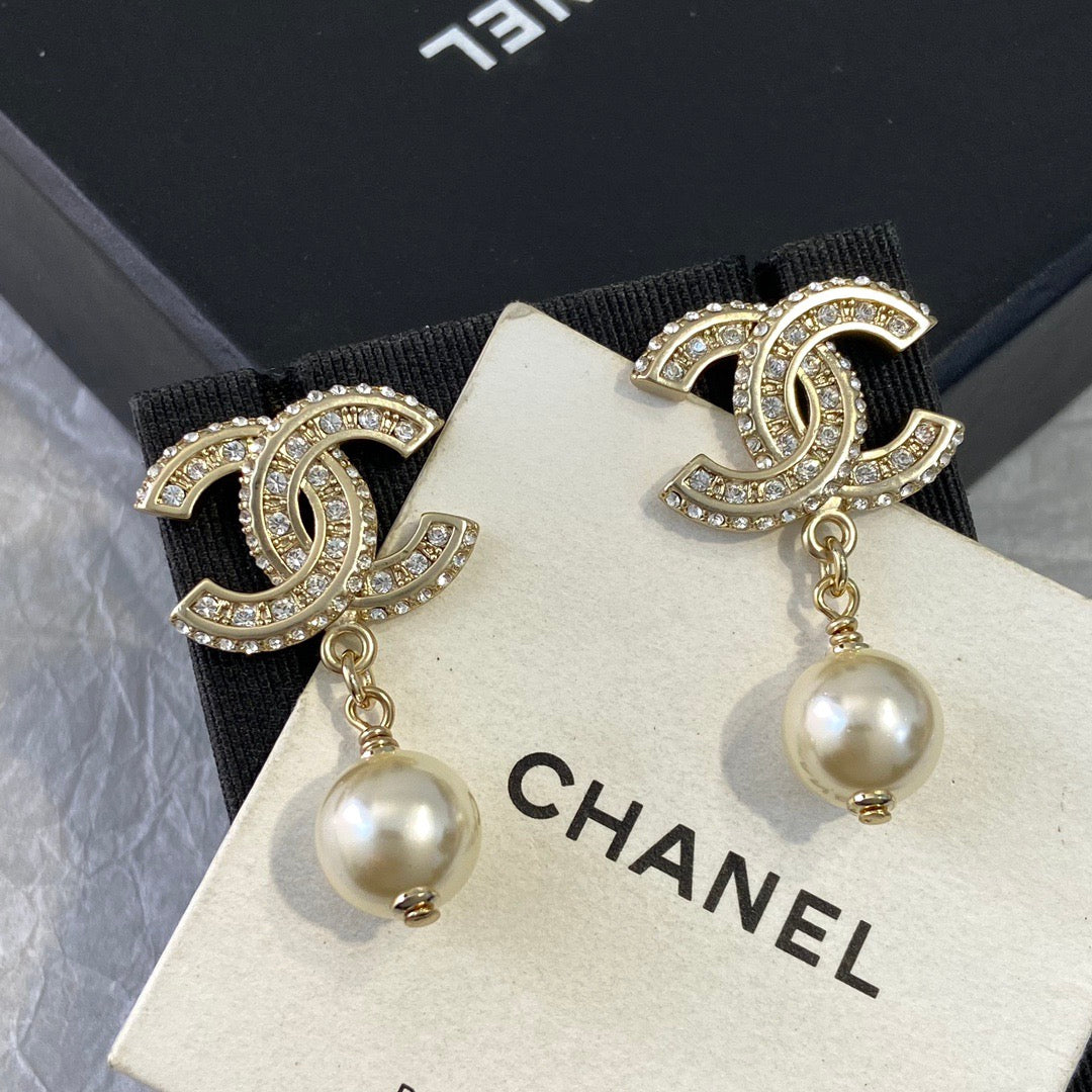 Chanel Diamond Pearl Earrings