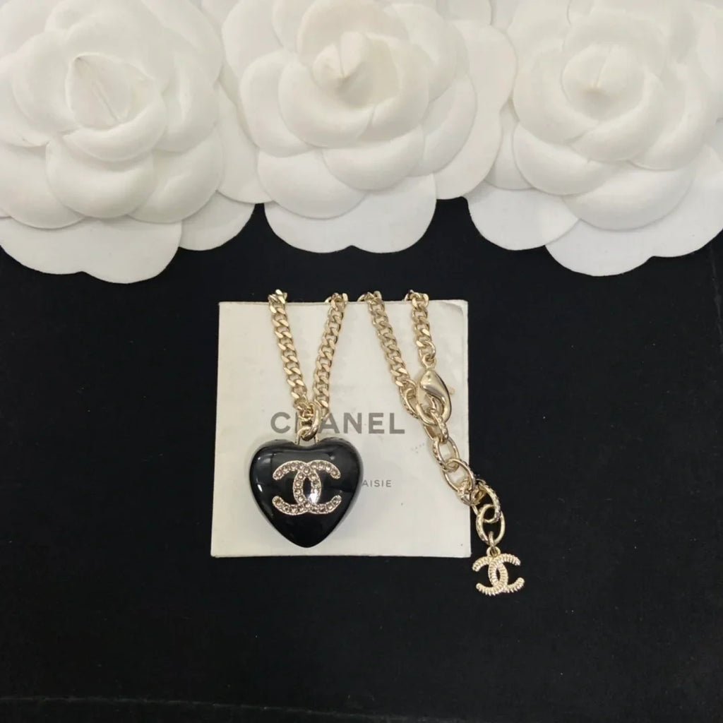 Chanel Black Heart Pendant Necklace