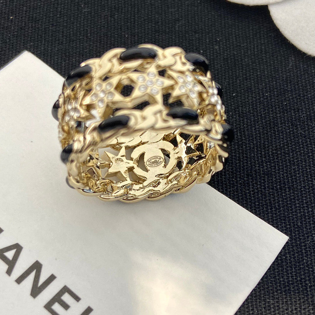 Chanel Black Leather Star Ring