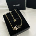 Chanel Double Logo Black Leather Necklace