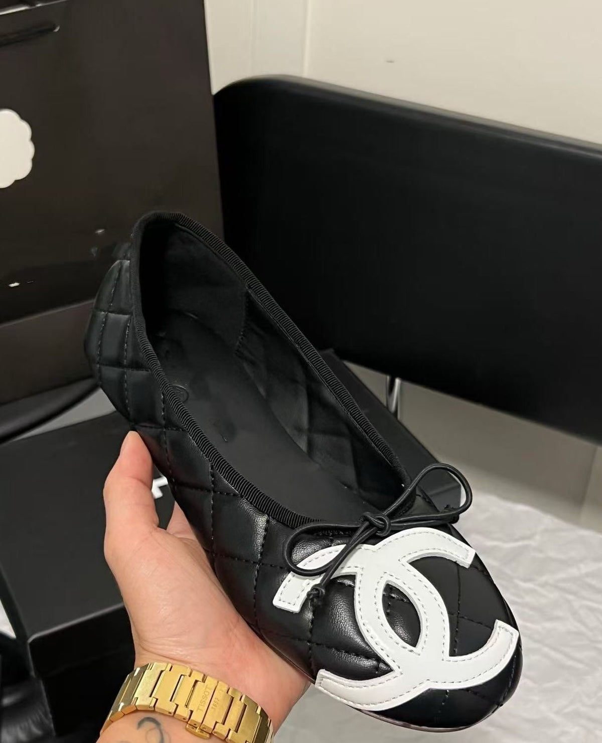 Chanel Black Leather Flat