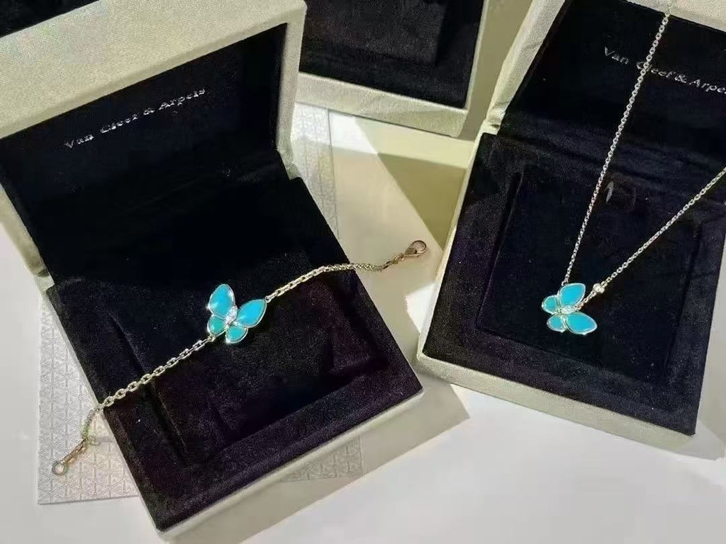 VCA Blue Butterfly Bracelet Necklace Earrings Ring