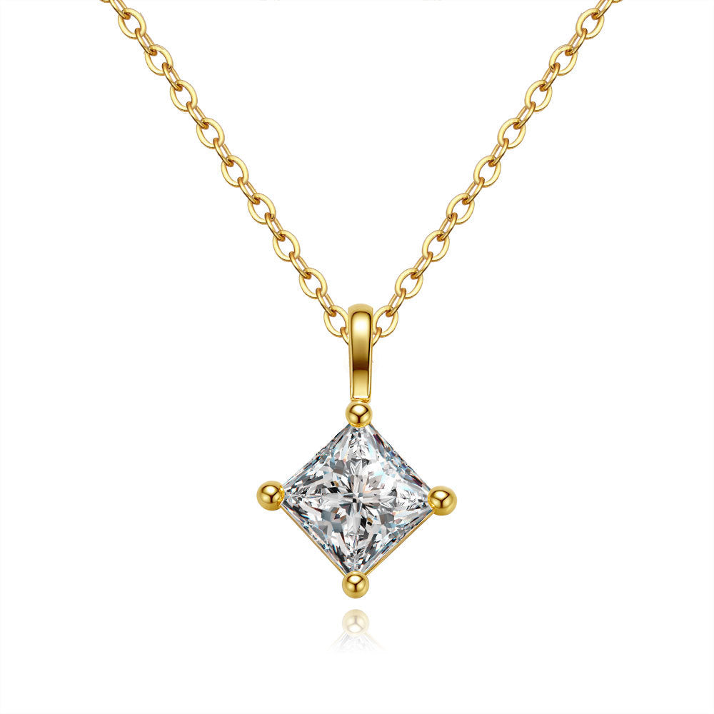 1 Carat Square Necklace 925 Sterling Silver Moissanite Pendant Necklace